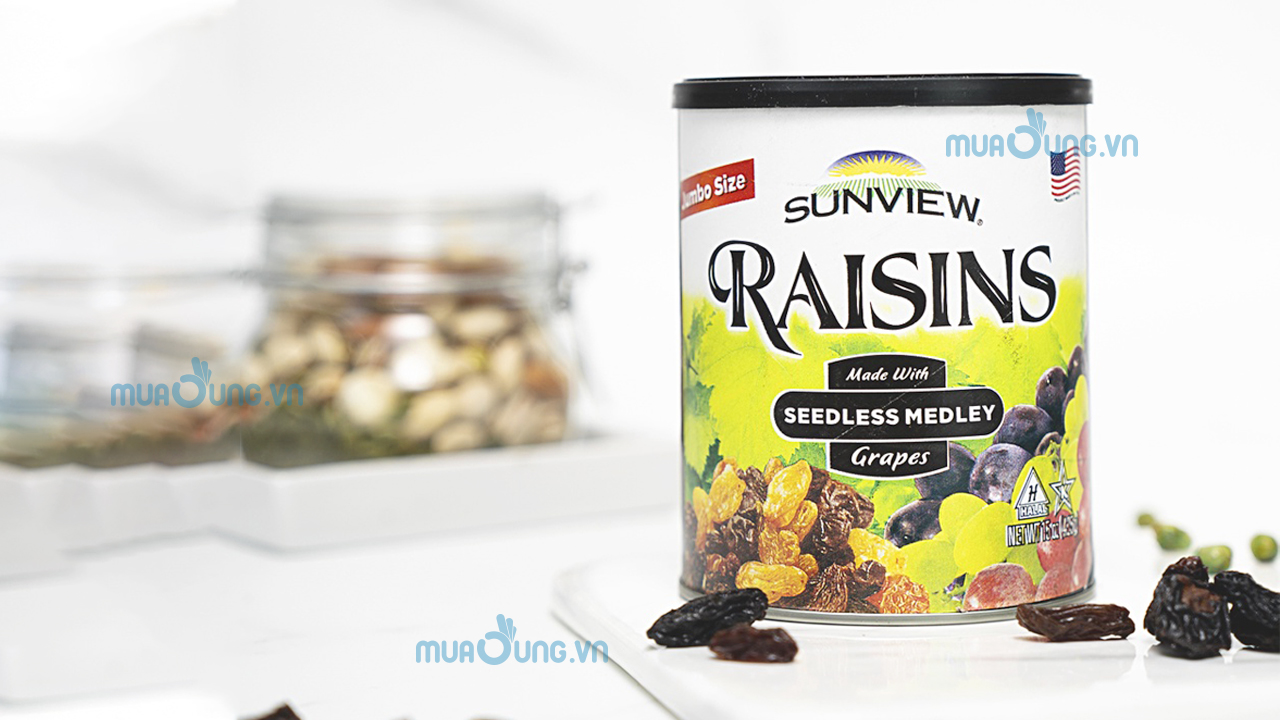 Nho Mỹ không hạt Sunview Raisins hộp 425gr