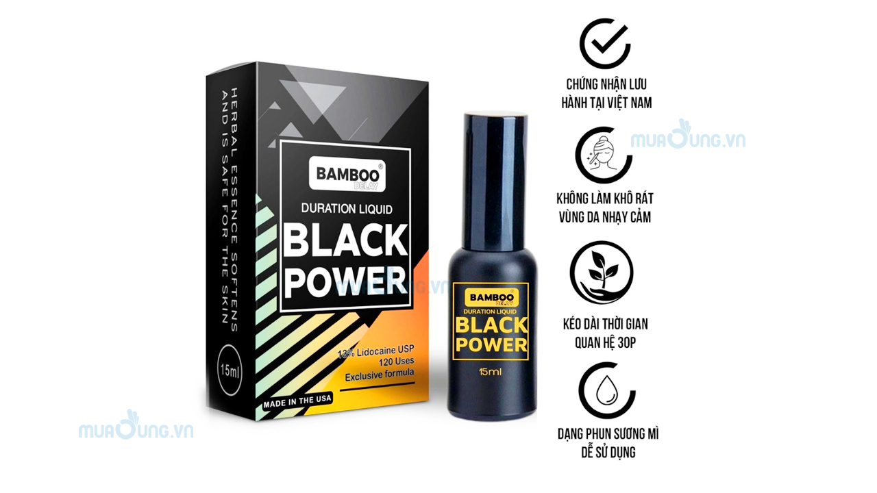 Thuốc xịt chống xuất tinh sớm, kéo dài thời gian quan hệ Bamboo Delay – Black Power của Mỹ, 15ml