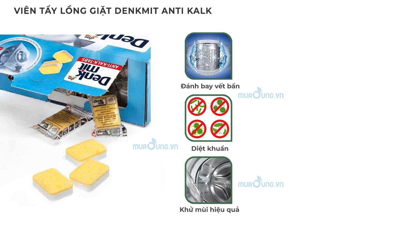 Viên tẩy lồng giặt, máy giặt Denkmit hộp 60 viên nhập khẩu Đức