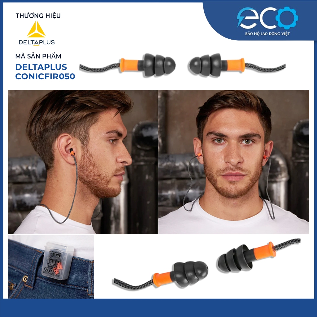 Nút tai chống ồnn 29dB DeltaPlus Conicfir050 chính hãng – có dây, giảm ồn công trường, xưởng cơ khí