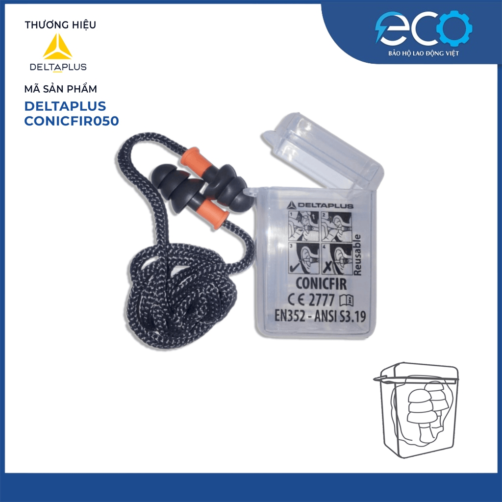 Nút tai chống ồnn 29dB DeltaPlus Conicfir050 chính hãng – có dây, giảm ồn công trường, xưởng cơ khí