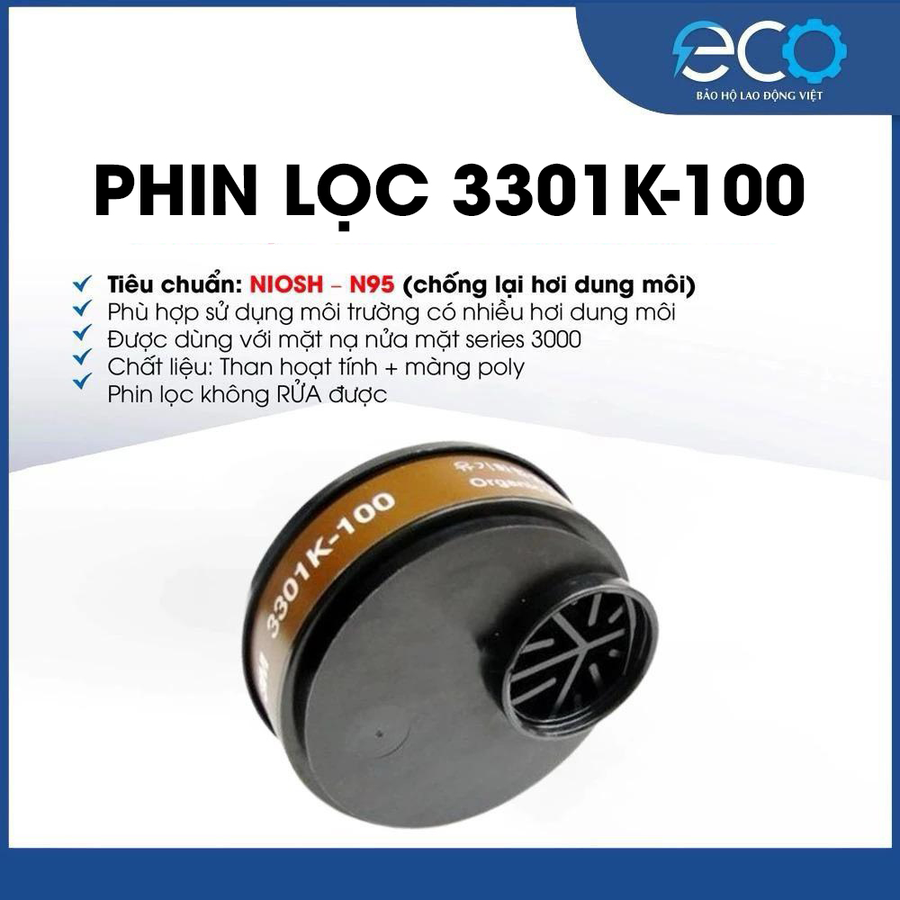Mặt nạ phòng độc, chống bụi 3M 3100/3200 + Phin lọc 3301K-100 + Tấm lọc bụi 7711 + Nắp đậy 774