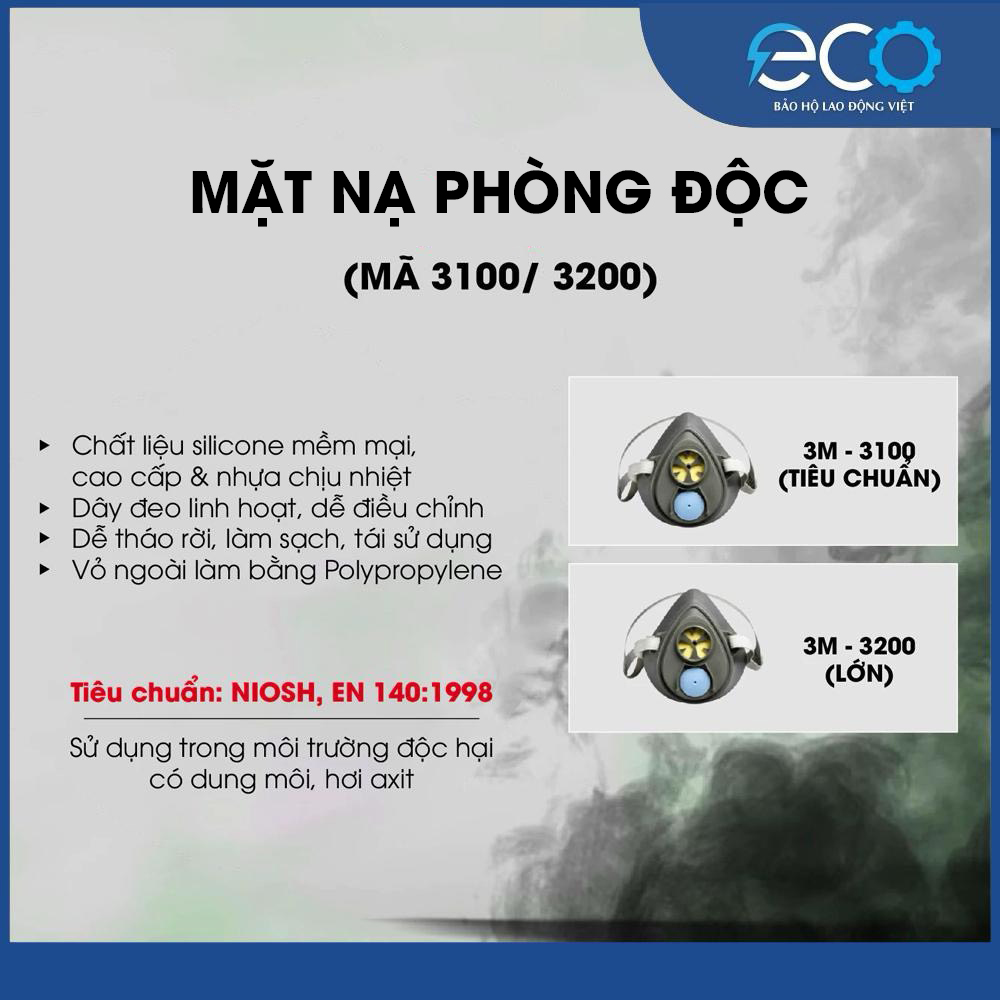 Bộ Mặt Nạ Ph&ograve;ng Độc 3M 3100/3200 K&egrave;m Phin 3301K-100, Tấm Lọc 7711 & Nắp 774