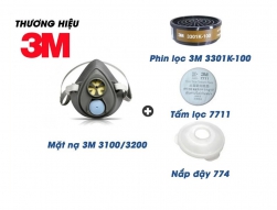 Bộ Mặt Nạ Ph&ograve;ng Độc 3M 3100/3200 K&egrave;m Phin 3301K-100, Tấm Lọc 7711 & Nắp 774