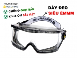 K&iacute;nh bảo hộ chống h&oacute;a chất Deltaplus Galeras chống văng bắn, chống nước, chống tia UV chống bụi bẩn đeo được c&ugrave;ng k&iacute;nh cận, d&acirc;y đeo co gi&atilde;n &ocirc;m s&aacute;t