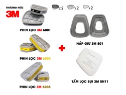 Bộ Phin Lọc 3M 6001, 6003, 6006 kết hợp tấm lọc bụi 3M 5N11 v&agrave; nắp nhựa 501 lọc hơi hữu cơ, bụi, bảo vệ h&ocirc; hấp